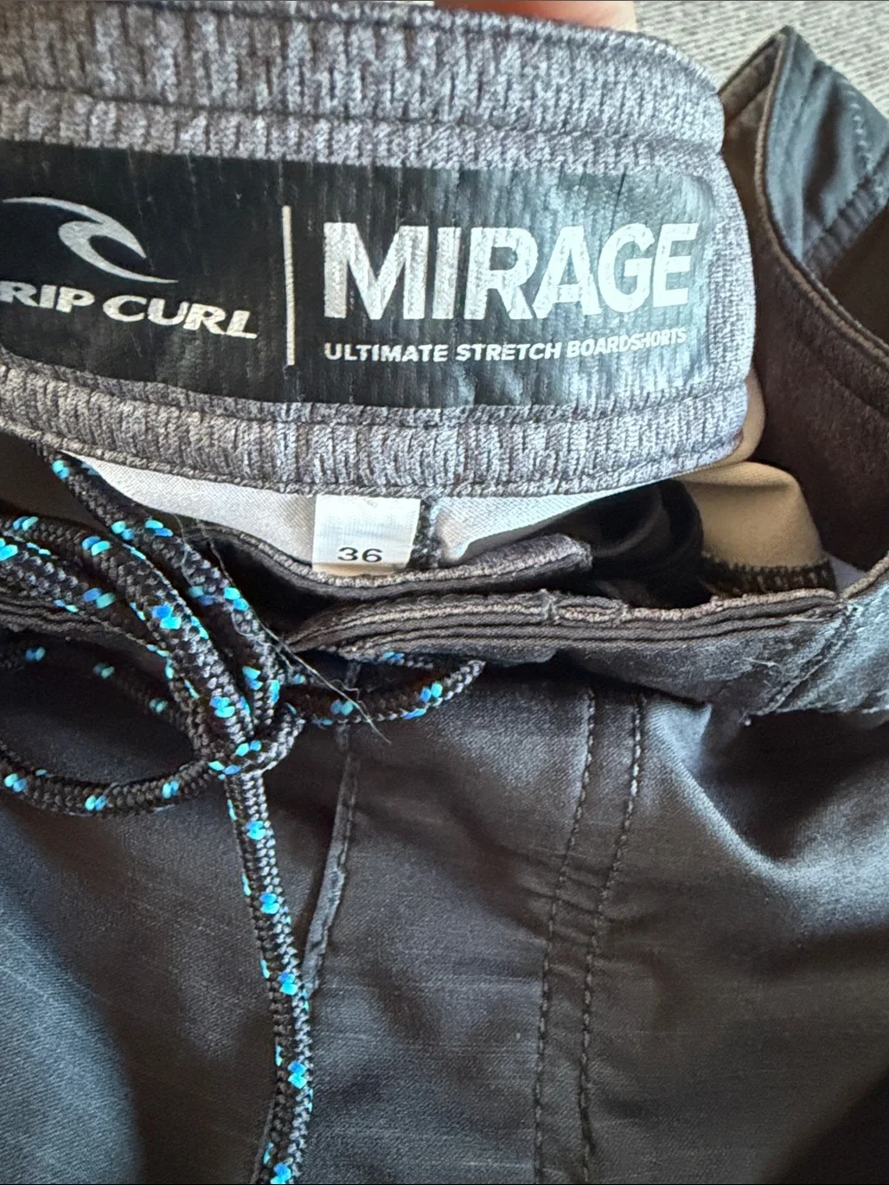 Rip Curl Men's Charcoal Boardshorts with Teal and Blue Stripes sz 36